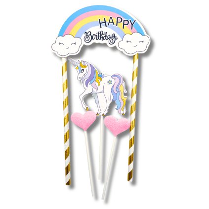 Papírový zápich na dort - Jednorožec Unicorn - Vše nejlepší