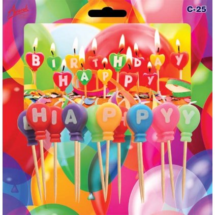 Barevné svíčky - Happy Birthday č. C25