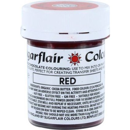 120212 1 barva do cokolady na bazi kakaoveho masla sugarflair red 35 g