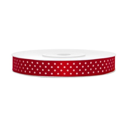 296489 cervena stuha s puntiky 12mm x 25m partydeco