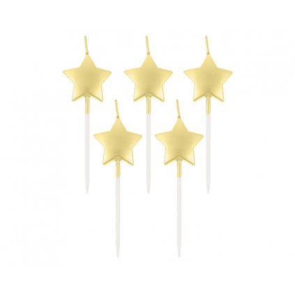 Dortové svíčky Stars - metalické zlaté 6,5 cm - 5 ks