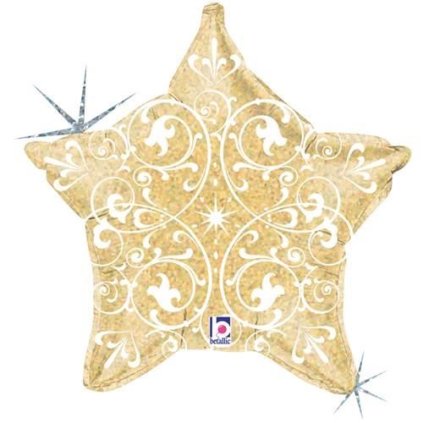 154178 1 foliovy balonek zlata hvezda s ornamenty 52 cm