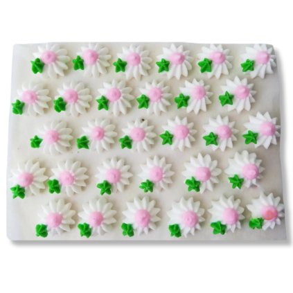 Ozdoba z královské glazury - jemné kytičky s lístečkem 30 ks