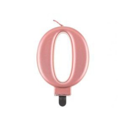 Svíčka narozeninová číslice 0 metalická rosegold 8 cm