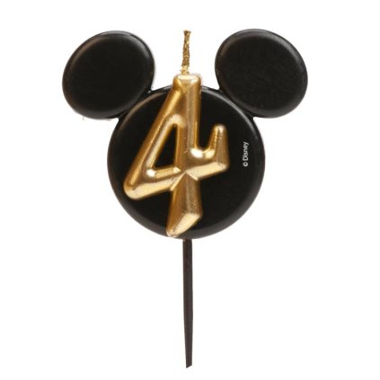 Dekora svíčka Mickey černo-zlatá číslo 4 ♡