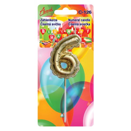 Krásná dortová svíčka - nafukovací balonek, číslovka 6