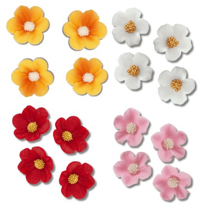 Barevné - míchané 2,5 cm cukrové květy - Prémiové, 20 ks