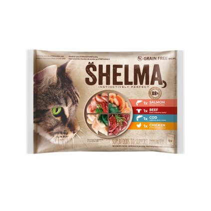 SHELMA Kapsička pro kočky maso/ryba 4 x 85 g