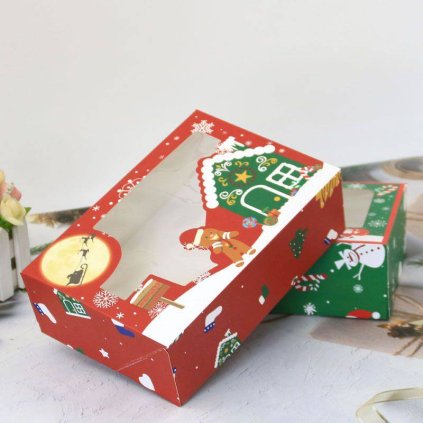 Krabička na vánoční cukroví perníček a domeček 22x15x7cm - Cakesicq  | Cukrářské potřeby
