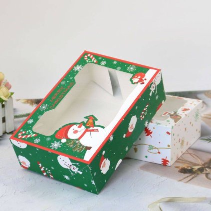 Krabička na vánoční cukroví zelená sněhulák 22x15x7cm - Cakesicq  | Cukrářské potřeby