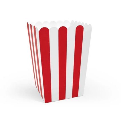Krabičky na popcorn červeno-bílé - 6 ks  /BP