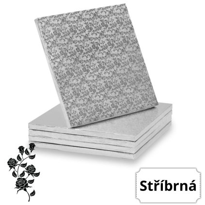 Dortová podložka stříbrná - čtverec 35 x 35 cm, výška 12 mm