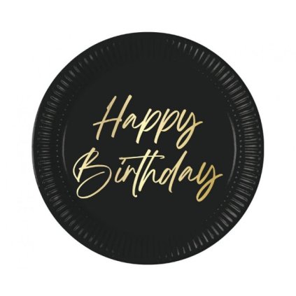 0029935 papirove talire elegant happy birthday cerne 23 cm 600