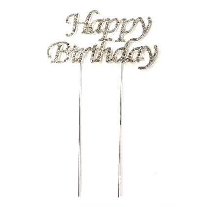 132140 1 rose decor zapich do dortu happy birthday stribrny 4 5 cm