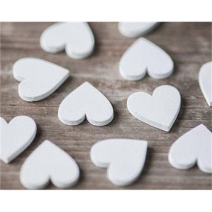 Dřevěné konfety srdce bílé 12 ks  /BP