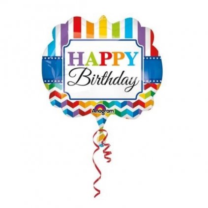 Foliový balonek proužky a puntíky Happy Birthday 63 x 55 cm  /BP