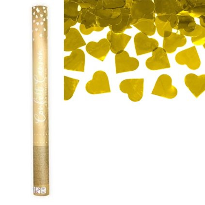 Vystřelovací konfety metalická srdíčka zlatá - 60 cm  /BP