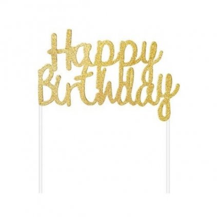 Dekorace na dort zlatá Happy Birthday 11x14 cm  /BP