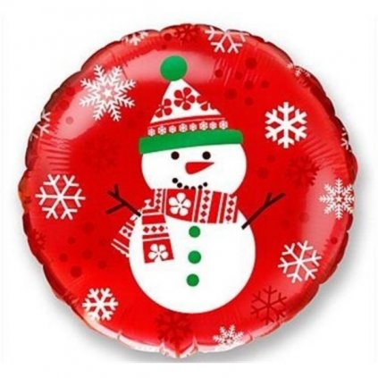 Foliový balonek vánoční sněhulák - červený 45 cm - Nebalený  /BP