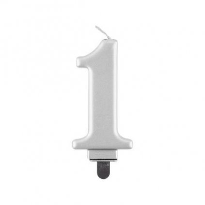 Svíčka narozeninová číslice 1 metalická stříbrná 8 cm  /BP