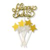 Plastový a papírový zápich na dort - Happy Birthday - GOLD