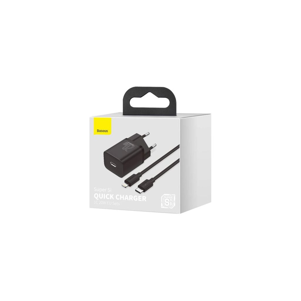 585595 baseus travel charger set super si 1c qc with simple wisdom cable type c to lightning 1m 20w eu cierna tzccsup b01