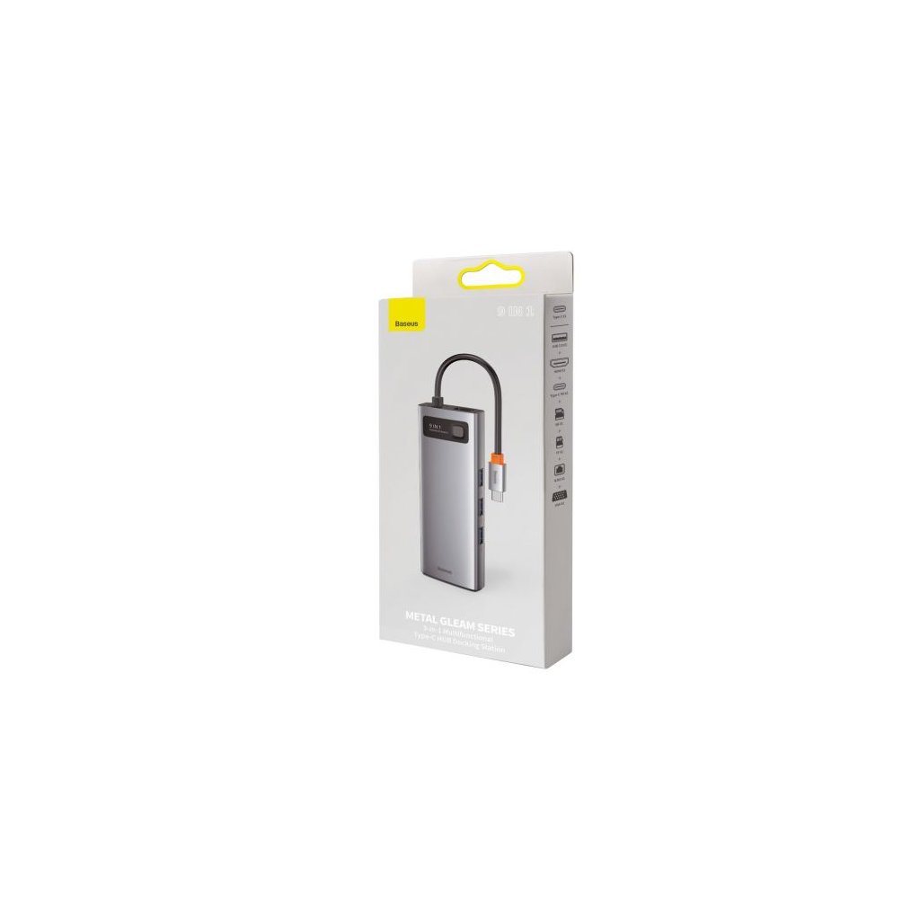586651 baseus hub metal gleam series 9 in 1 multifunctional type c to 3x usb3 2 pd 100w vga full hd 60hz hdmi 4k tf sd card rj45 space gray cahub cu0g