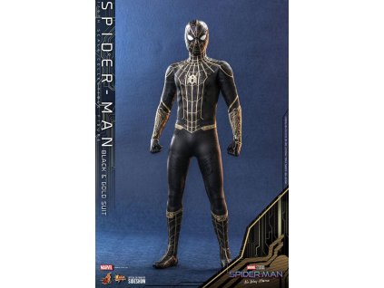 100277 spider man no way home movie masterpiece action figure 1 6 spider man black gold suit 30 cm