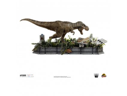 103493 jurassic park demi art scale statue 1 20 t rex attacks donald gennaro 30 cm