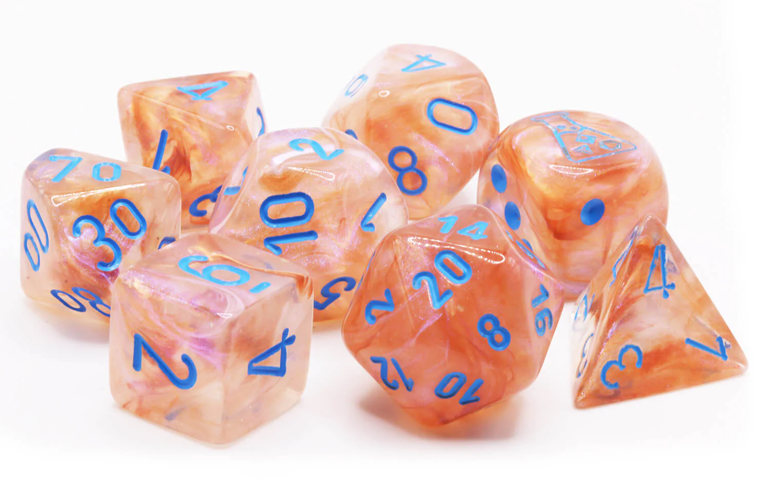 Chessex set 7 kostiček – Gold / light blue Luminary