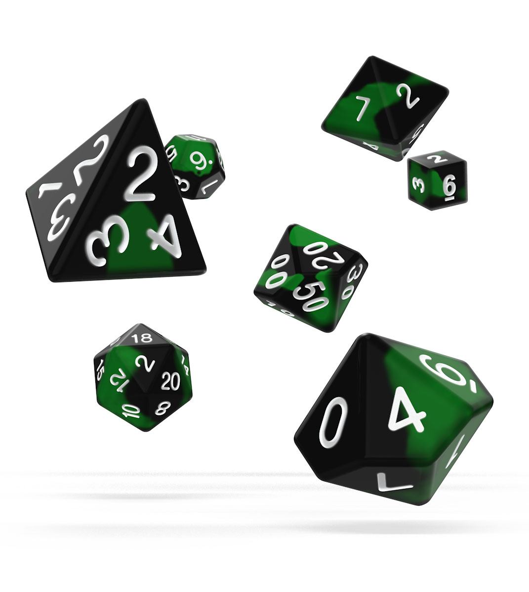 Oakie Doakie Dice - kostky - RPG Set Glow in the Dark - Biohazard (7 ks)