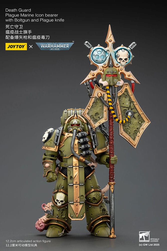 Joy Toy (CN) Warhammer 40,000 akční figurka Death Guard Plague Marine Icon bearer with Boltgun and Plague knife 12 cm