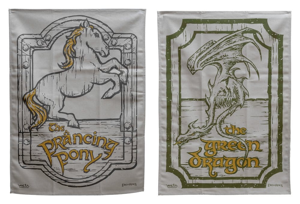 Weta Workshop Lord of the Rings utěrky 2-Pack Green Dragon & Prancing Pony 69 cm
