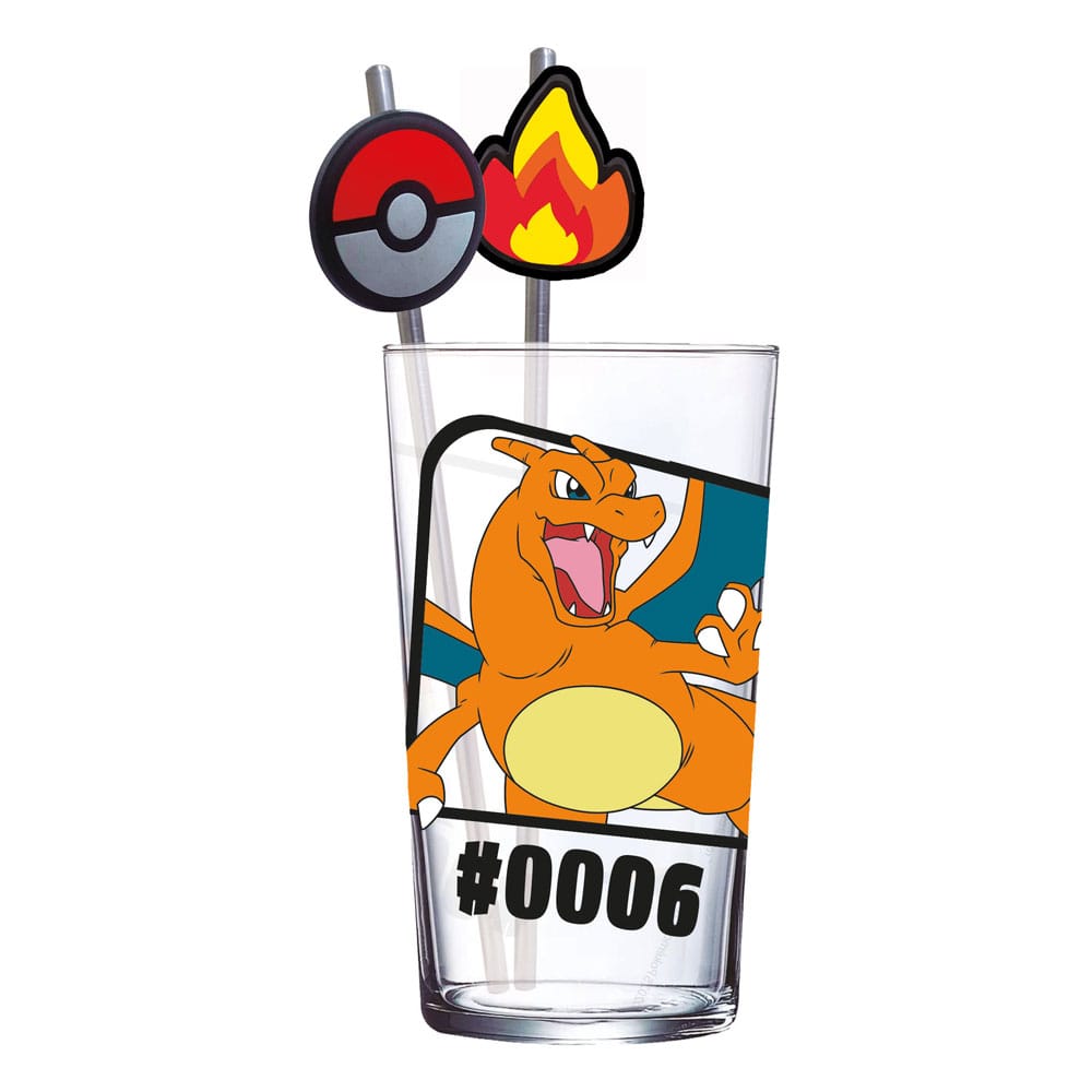Stor Pokémon skleněný tumbler s brčky Charizard 480 ml