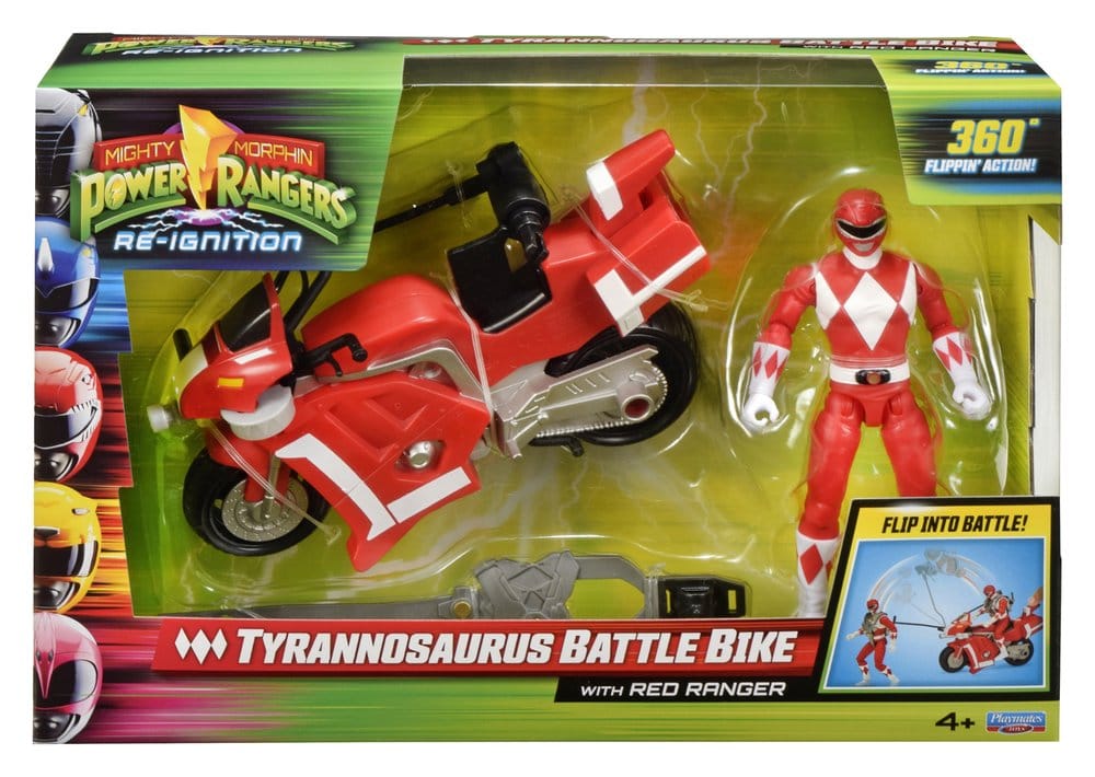 Playmates Mighty Morphin Power Rangers Battle Bike Vehicle Tyrannosaurus Rex with Red Ranger 18 cm
