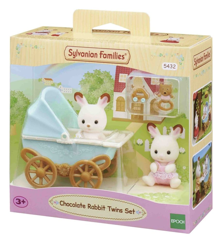 Epoch Toys Sylvanian Families: Chocolate Rabbit Twins with Stroller Set