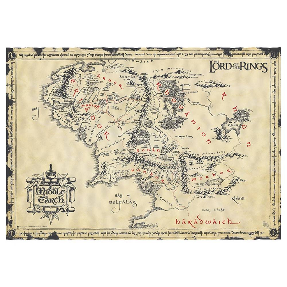 Pergamenový plakát Pán prstenů - Mapa Středozemě