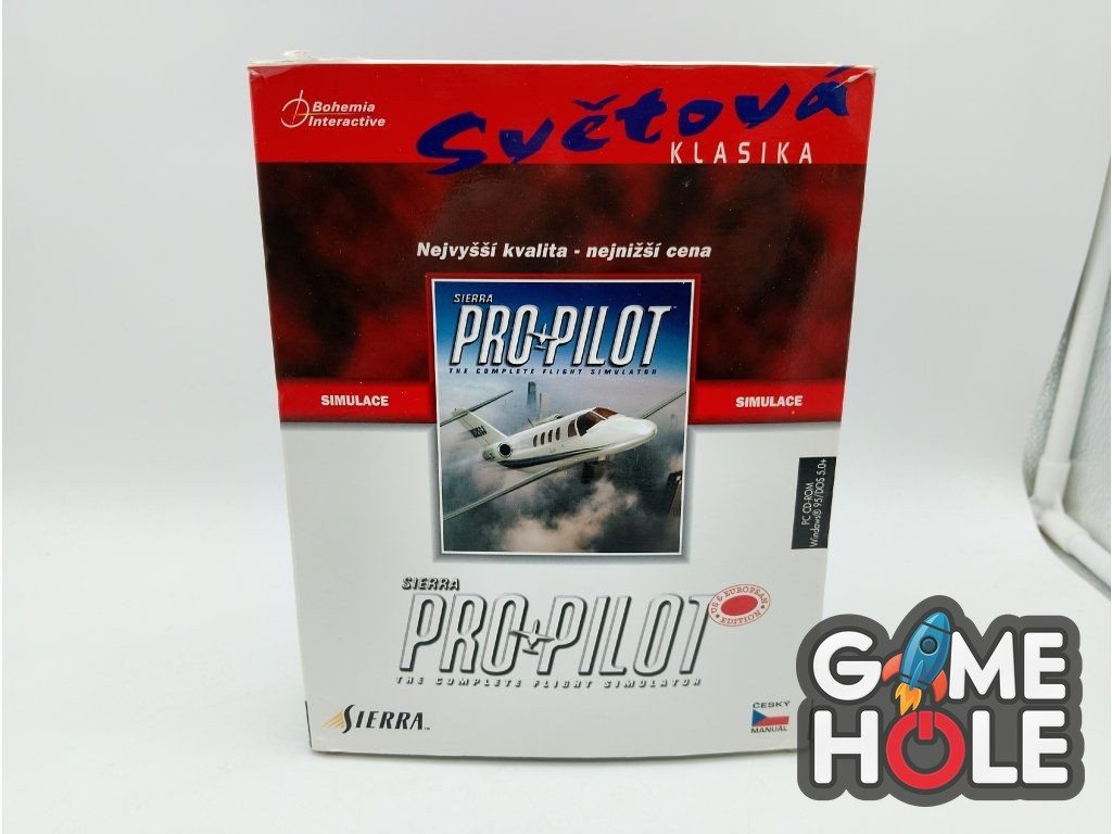 Big box Pro Pilot v edici Světová klasika s logem Bohemia Interactive, heslem Nejvyšší kvalita, nejnižší cena a označením Český manuál