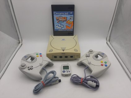 Sega Dreamcast a 2 ovladače s VMU a hra Chuchu Rocket (DC)