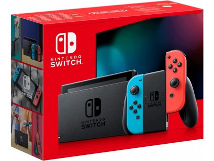 Nintendo Switch console with neon blue&red Joy-Con