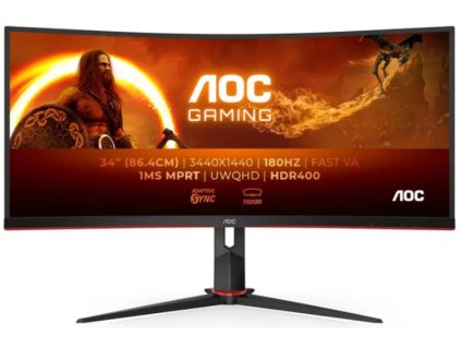 34" AOC CU34G2XP / VA, prohnutý, Ultra Wide QHD 3440 × 1440 (21:9), 180 Hz, antireflexní displej, 10 bit, 1 ms