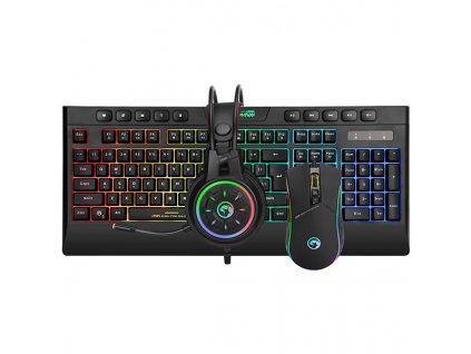Marvo RGB sada klávesnice CM305, herní, membránová typ černá, drátová (USB), CZ/SK, s herní myší a sluchátky, RGB podsvícená