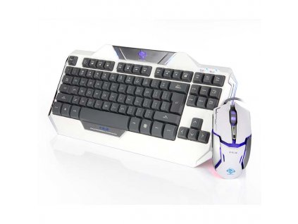 E-BLUE Sada klávesnice Auroza, herní, bílá, drátová (USB), US, s optickou herní myší