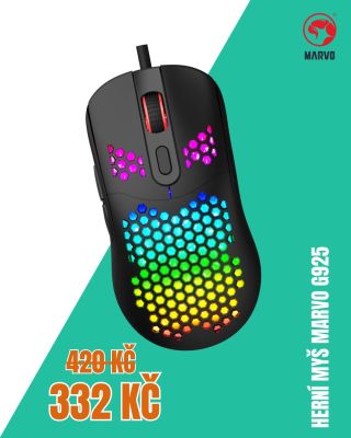 🖱️ Marvo G925 – myš, co létá po podložce 🔥 Ultra lehká konstrukce (pouze 70 g) ✨ RGB podsvícení s 11 efekty 🎯 7...