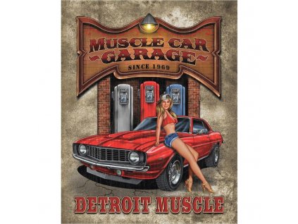 plechova cedule legends muscle car garage