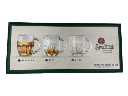 Cedule se třemi půllitry Pilsner Urquell