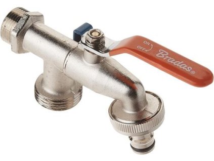 Záhradný ventil dvojcestný 1/2" M, 3/4" M s rýchlospojkou, páka