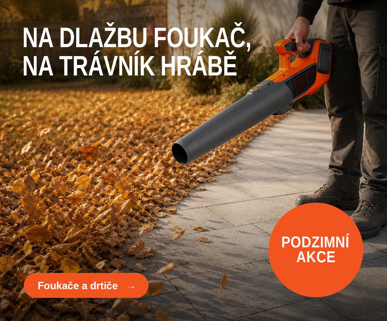 Akumulátorový foukač listí na dlažbě – podzimní akce Husqvarna