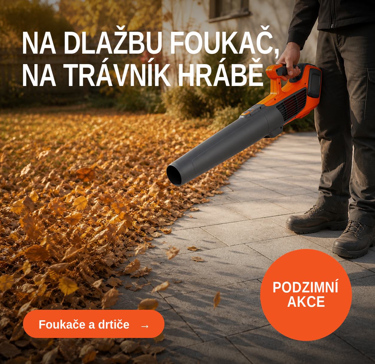 Akumulátorový foukač listí na dlažbě – podzimní akce Husqvarna