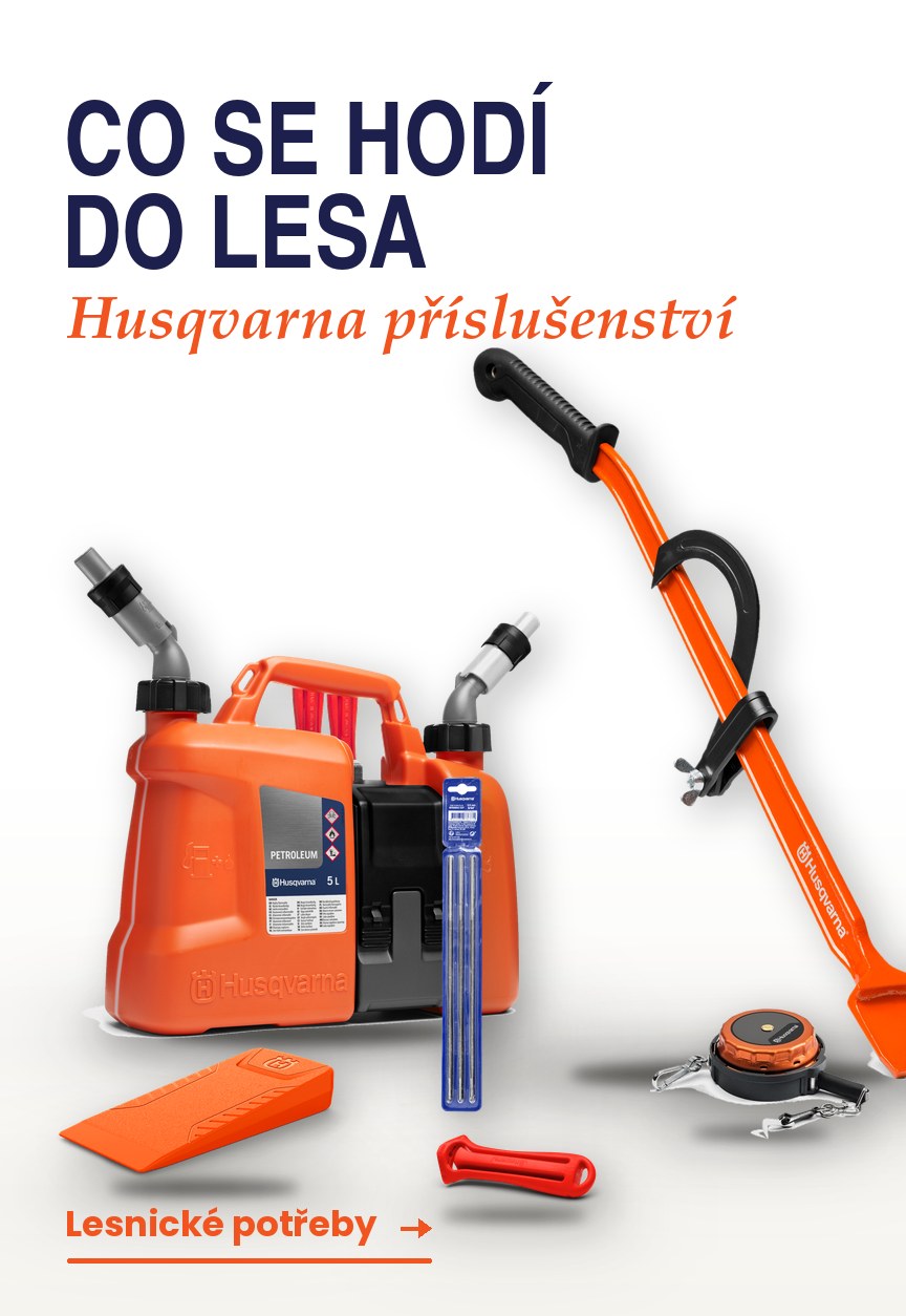 Kanystr Combi, klín, měřicí pásmo, pilníky a obracák Husqvarna – lesnické potřeby
